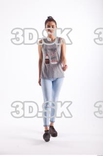 Walking photo references of Molly blue jeans womna singlet 0001
